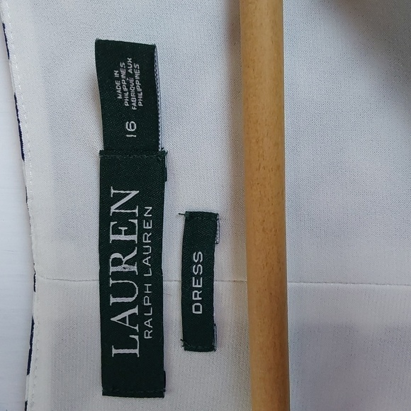 Lauren Ralph Lauren Navy White Geometric Knee length Dress Edgy MOD Sz.16 - Picture 9 of 10